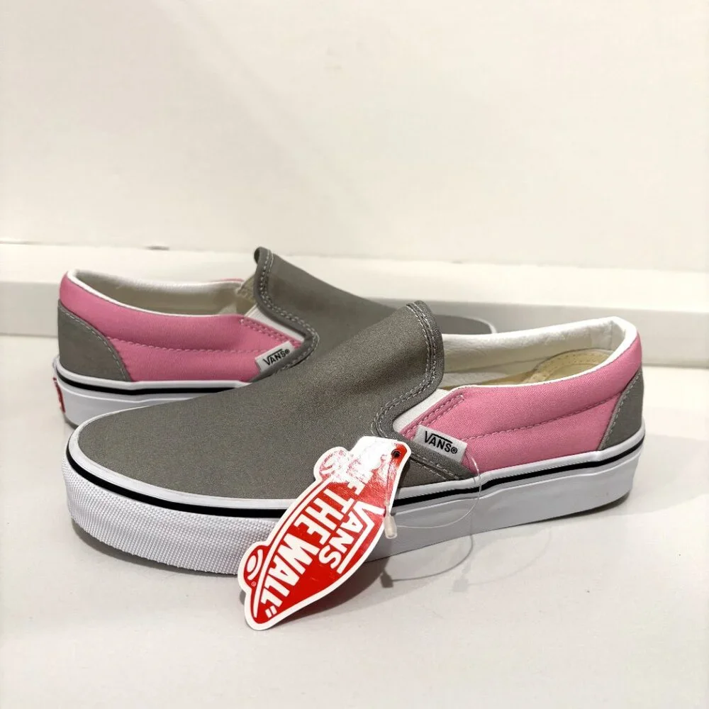 Vans Classic Slip On Canvas Sneakers Prism Pink Drizzle Gray Colorblock Size 7.5